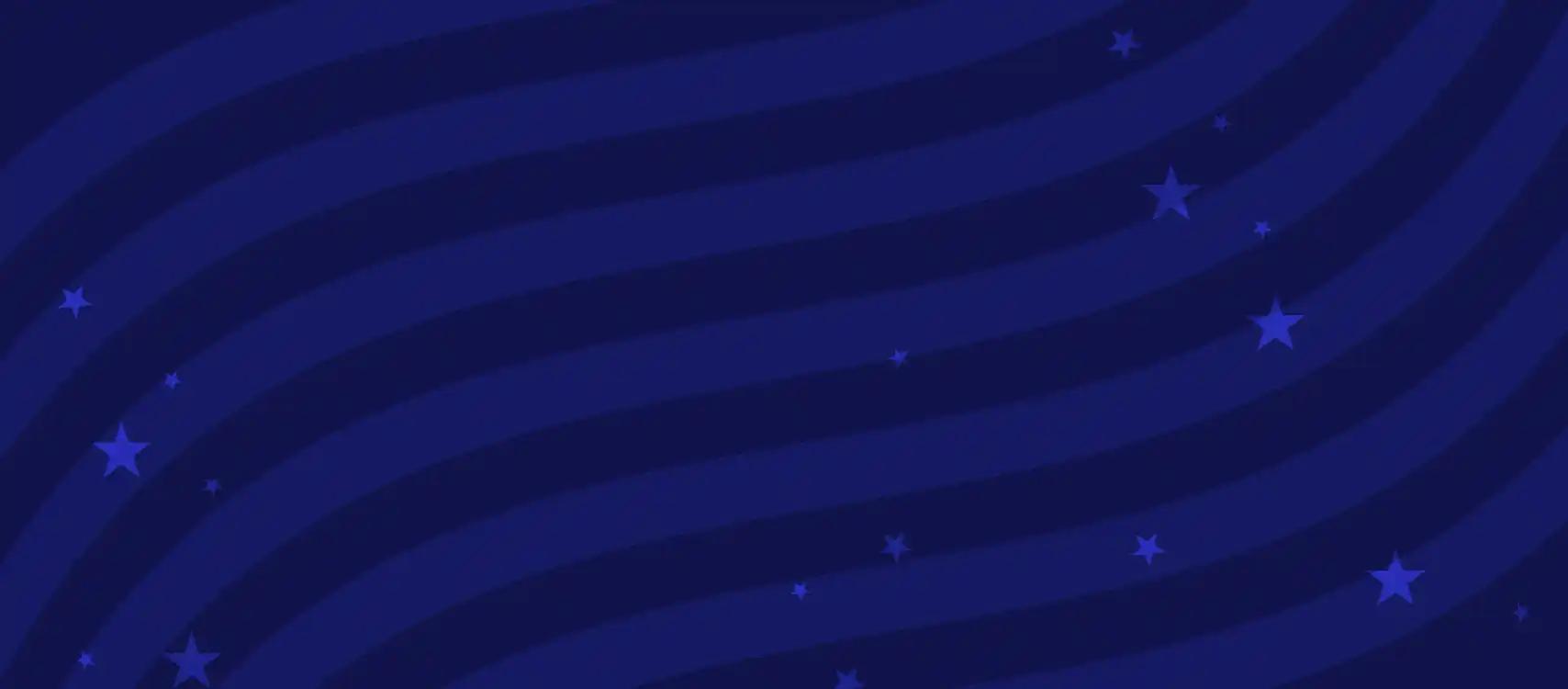 Blue background with transparent white stripes and stars